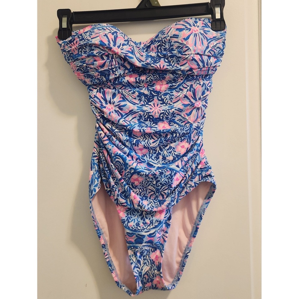 Lilly Pulitzer Blue & Pink Floral Ruched One-Piece Swimsuit